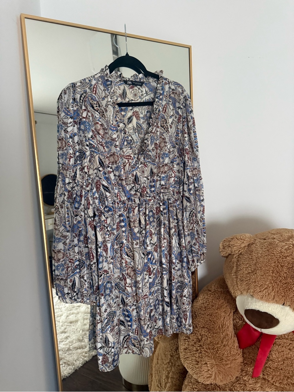 Zara Paisley Long Sleeve Mini Dress - Blue & Brown